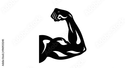A flexed arm graphic is displayed against a white background.