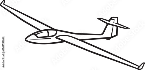 Glider, sailplane, airplane, vector illustration, black and white, line art