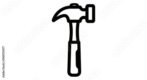 A simple black and white illustration of a hammer on a white background.