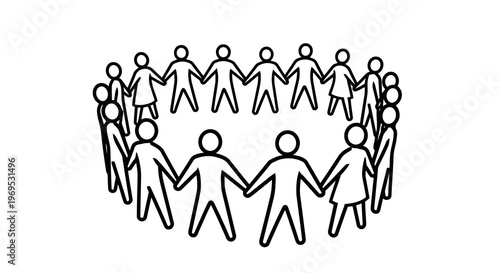 Group of people holding hands in a circle, symbolizing unity and cooperation.