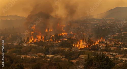 Urban district on fire illu...