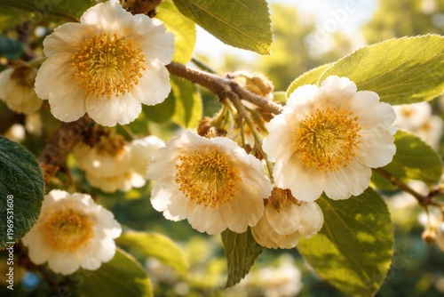 Delicate kiwi blossoms flou...