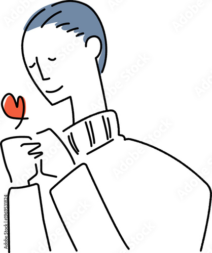 手を組んでお祈りをするようなポーズの人物の手描き風線画イラスト