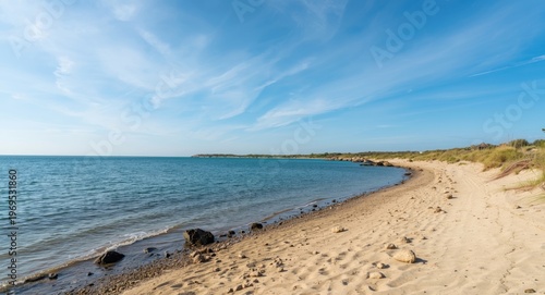 A serene waterside landscap...