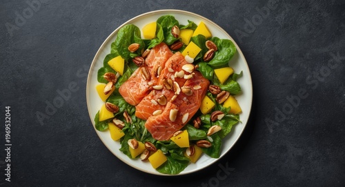Top shot of vibrant salmon ...