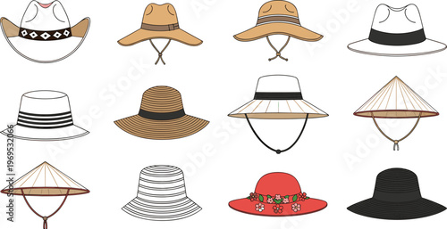 Hat Icon Set with Various Styles and Designs for Fashion, Accessories, and Headwear Illustrations