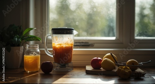 Using a blender to mix frui...