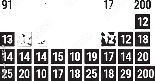 Number icons, black and white, numeric labels, vector graphics, 25 elements, digital design assets