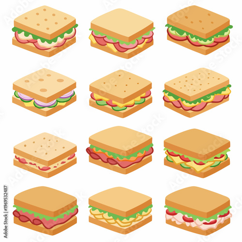 Isometric Sandwiches: A Colorful Assortment of Delicious, Layered Lunchtime Delights.