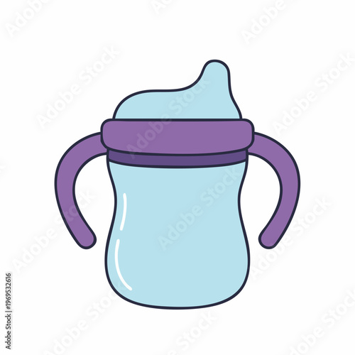 Cartoonish Baby Sippy Cup with Purple Handles and Lid Design
