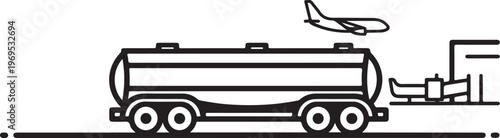 Industrial tanker truck, fuel transportation, oil logistics, vector illustration