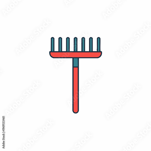 Red and Teal Garden Rake Icon Illustration
