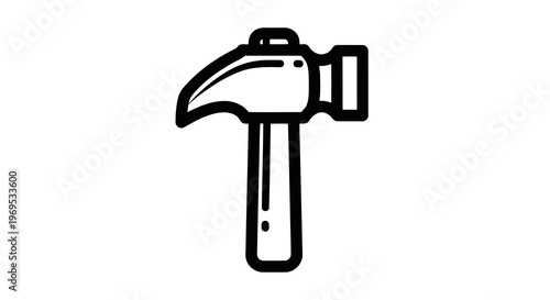 A simple black and white illustration of a claw hammer on a white background.