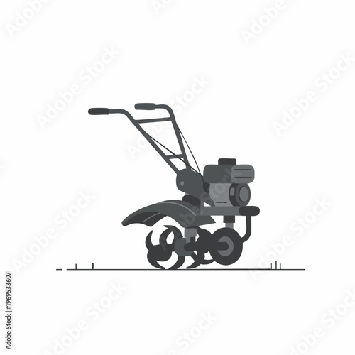 Gray Tiller with Curved Blades and Handlebars for Soil Cultivation
