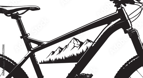Mountain bike, bicycle, black, vector, illustration, mountain landscape, outdoor adventure, sports equipment