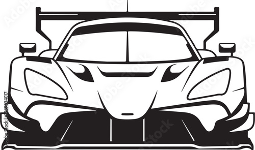 Racing car, sports car, vector illustration, black and white, front view, speed, automotive design