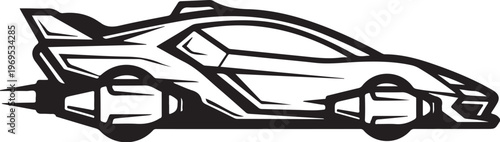 Futuristic sports car, black and white vector, racing vehicle, speedster illustration