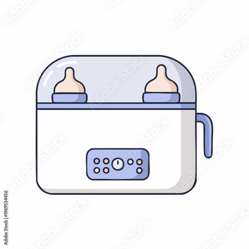 Cartoon baby bottle sterilizer with two nipples and a control panel