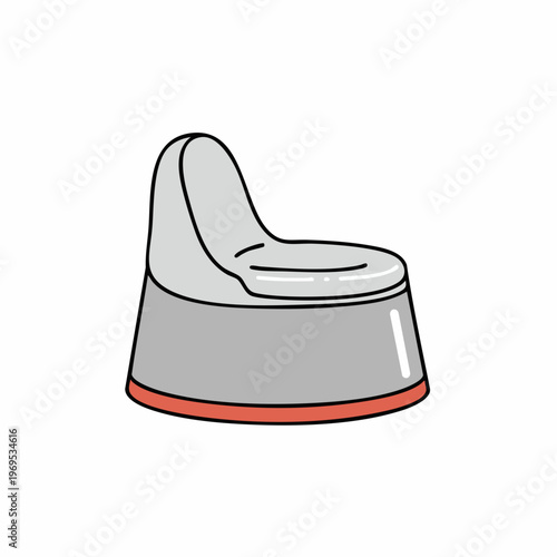 Cartoonish Gray Potty Chair with Red Base Accent and Black Outline