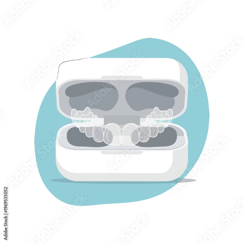 Clear dental aligners stored in a charging case