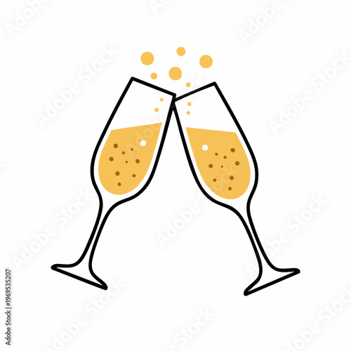 Two Champagne Flutes Toasting with Festive Bubbles