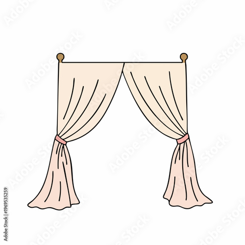 Simple Cartoon Illustration of Elegant Draped Curtains with Decorative Details