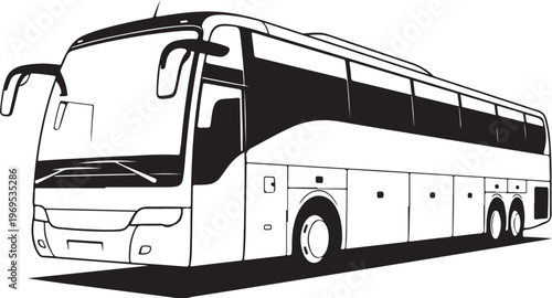 Black and white coach bus, vector illustration, transportation icon, travel symbol