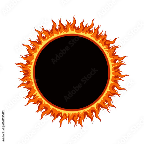 Fiery celestial body with a dark center and radiating flames