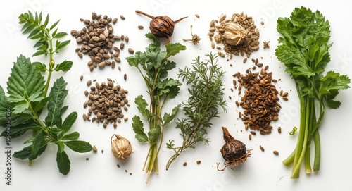 Set of healing herbs on whi...