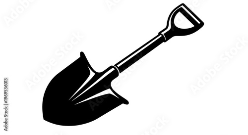 A black and white image of a shovel on a white background.