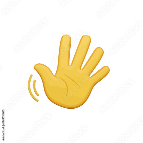 A yellow hand waves hello with motion lines