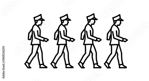 Simple illustration of four people walking in a line