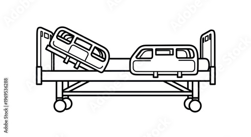 Hospital Bed with Raised Side Rails.