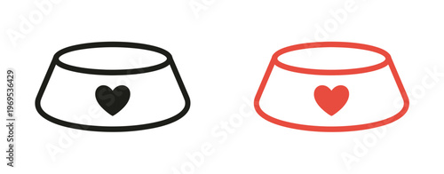 Pet Food Bowl Icons Dog Cat Animal Care Feeding Love Heart Veterinary Nutrition Vector Illustration Set Isolated Background Web Design