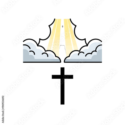 A religious symbol of a cross against a backdrop of clouds and light