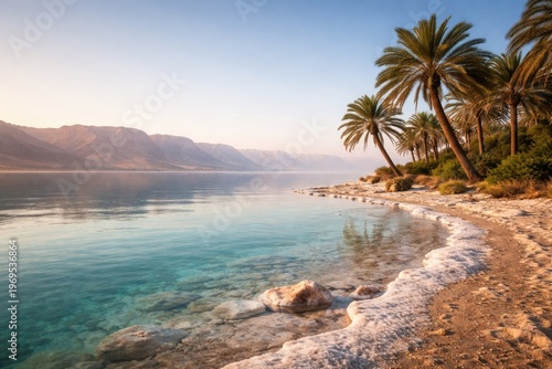 Serene Dead Sea shoreline w...