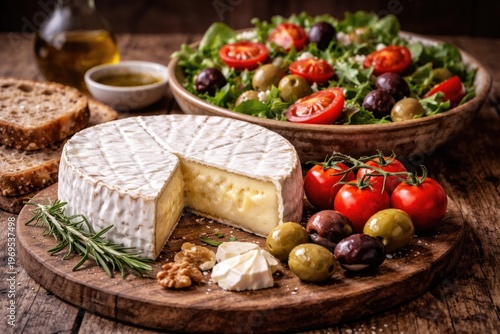 Fresh Brie cheese served wi...