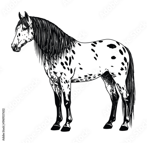Vector of a spotted horse standing calmly with a flowing mane