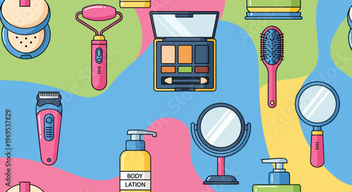 Colorful array of beauty care products.