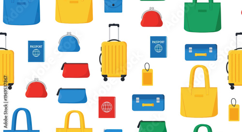 Collection of travel luggage and bags.