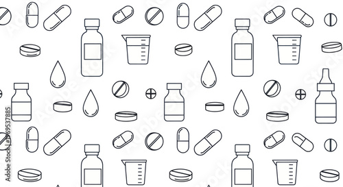 Medical pills and bottles icons set.