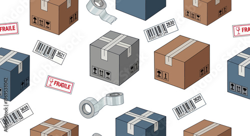 Brown and blue shipping boxes packages.