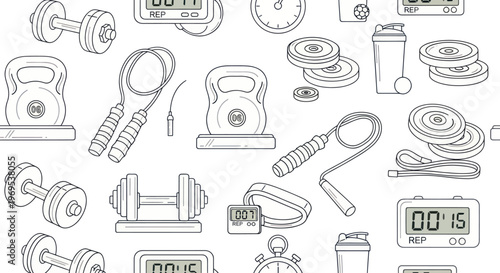 Collection of fitness equipment icons.