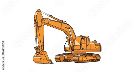 Large Orange Construction Excavator Machine.