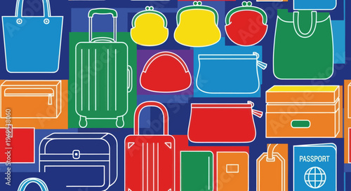 Colorful luggage and travel bags.