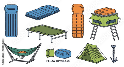 Camping gear and outdoor equipment collection.