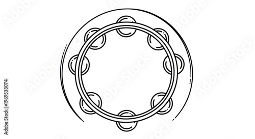 Tambourine musical instrument closeup view.