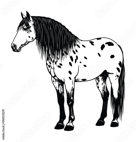Vector of a spotted horse standing calmly with a distinctive coat