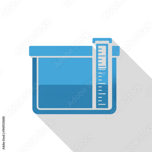 Blue plastic laboratory beaker container.