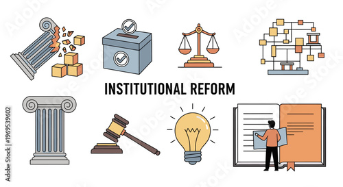 Institutional Reform Illustrated Icons Legal System Governance Change Policy Improvement Modern Design Concepts for Education and Business